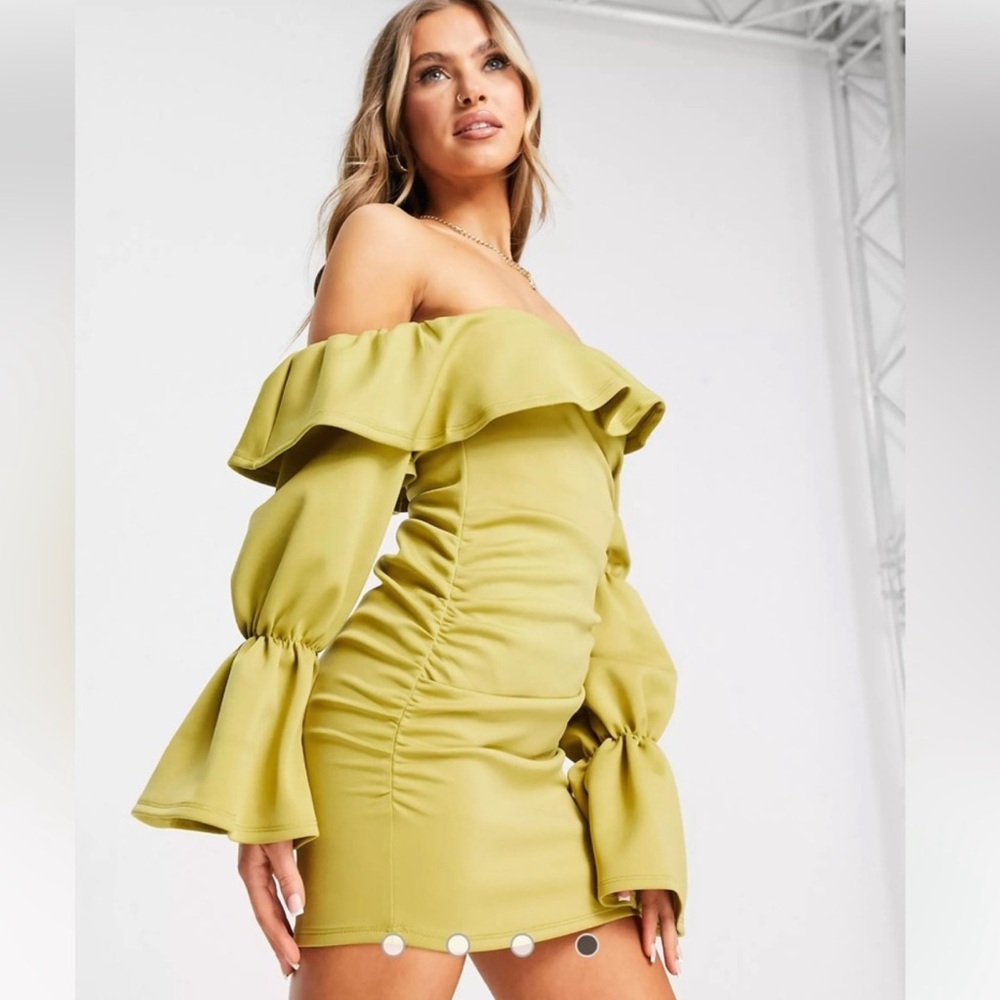 ASOS Chartreuse Ruffle Ruched Dress